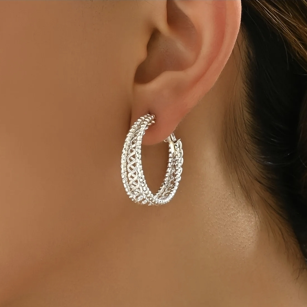 Silver Crystal Hoop Earrings with Elegant Design